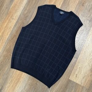 Brooks Brothers 346 100% Merino Wool Window Pane Sweater Vest Sz XL Blue Preppy